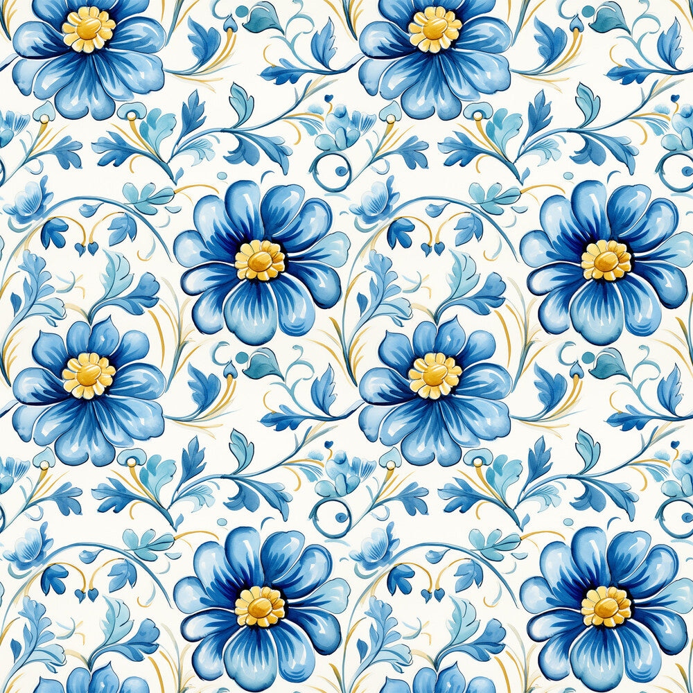 Blue Handpainted Tiles Fat Quarter Bundle