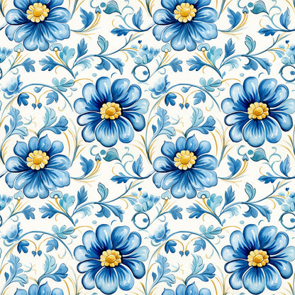 Blue Handpainted Tiles Fat Quarter Bundle