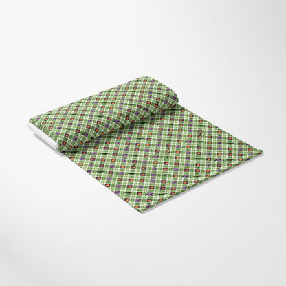 - Halloween Gingham and Stripes Pattern 5 Quilting Cotton Fabric  
- Quilting fabric  
- Cotton material  
- Green gingham  
- Striped design  
- Orange pumpkin motifs  
- Black accents  
- Checkered texture  
- Festive autumn colors  
- Seasonal crafting fabric