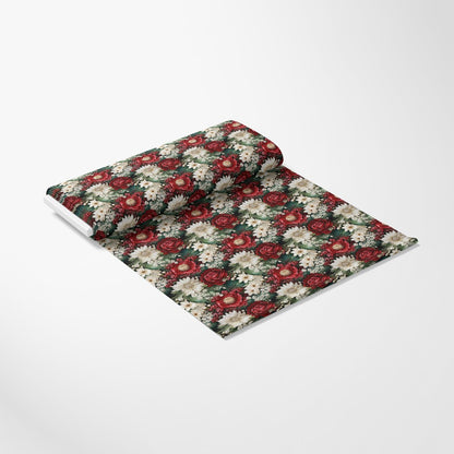 - Christmas Florals Pattern 13 Quilting Cotton Fabric  
- Red roses, white daisies, green foliage  
- Holiday, festive, floral print  
- Quilting, cotton, sewing material  
- Traditional, seasonal, decorative textile