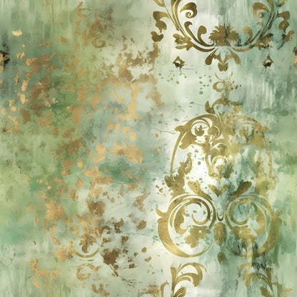 Sage Green and Gold Grunge Damask Fat Quarter Bundle