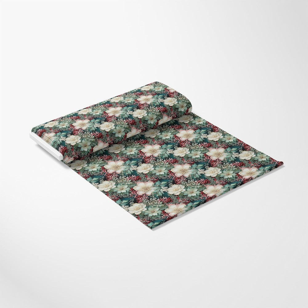 - Christmas Florals Pattern 10 Quilting Cotton Fabric  
- Christmas fabric  
- Floral fabric  
- Holiday fabric  
- Cotton fabric  
- Quilting fabric  
- Green background  
- Red berries  
- White flowers  
- Festive fabric  
- Seasonal fabric  
- Fabric yardage  
- Decorative fabric