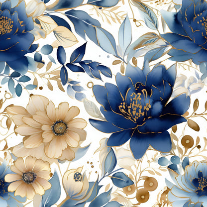Blue and Gold Floral Fat Quarter Bundle