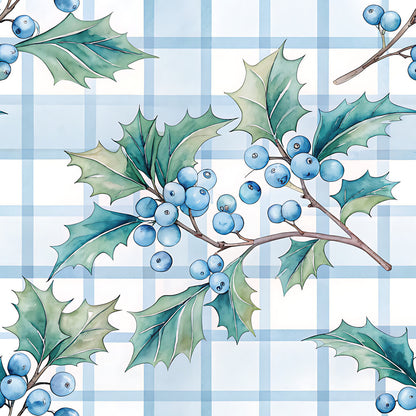 Blue Winter Floral Plaid Fat Quarter Bundle