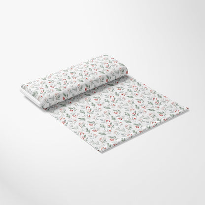 Mistletoe and Holly on Snow Pattern 1 Quilting Cotton Fabric