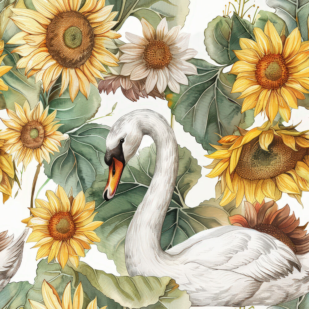 Watercolor Swan Sunflowers Fat Quarter Bundle