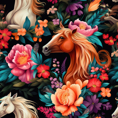 Cute Floral Horses Fat Quarter Bundle