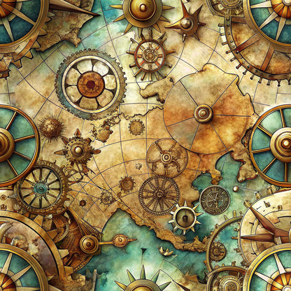 Steampunk Old Maps Fat Quarter Bundle