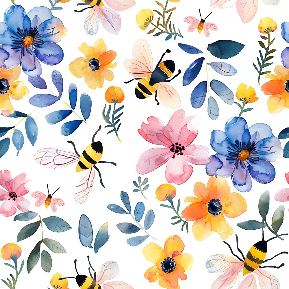 Watercolor Cute Bees and Flowers Fat Quarter Bundle