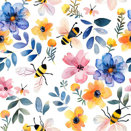 Watercolor Cute Bees and Flowers Fat Quarter Bundle