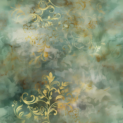 Sage Green and Gold Grunge Damask Fat Quarter Bundle