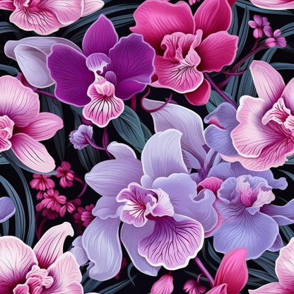 Pink and Purple Orchid Flowers Fat Quarter Bundle