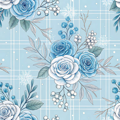 Blue Winter Floral Plaid Fat Quarter Bundle