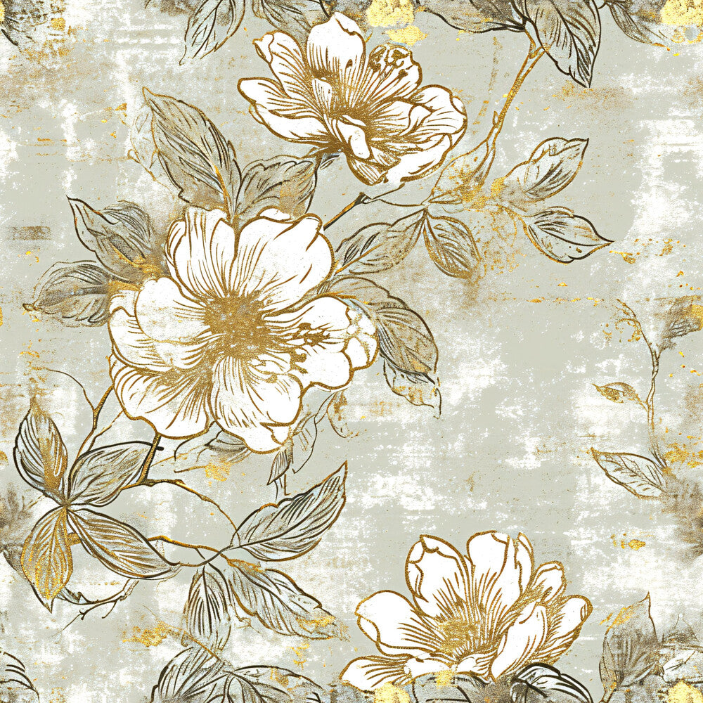 Antique Linocut Stenciled Pastel Florals Fat Quarter Bundle