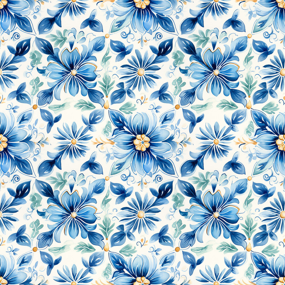 Blue Handpainted Tiles Fat Quarter Bundle