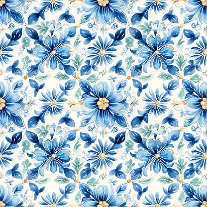 Blue Handpainted Tiles Fat Quarter Bundle