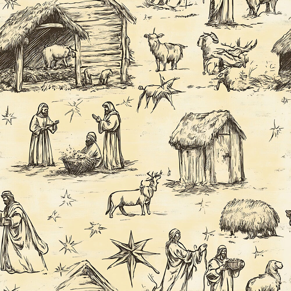 Vintage Nativity Scenes Fat Quarter Bundle