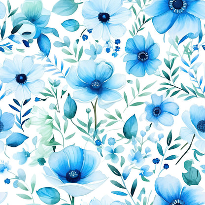 Turquoise Watercolor Flower Fat Quarter Bundle