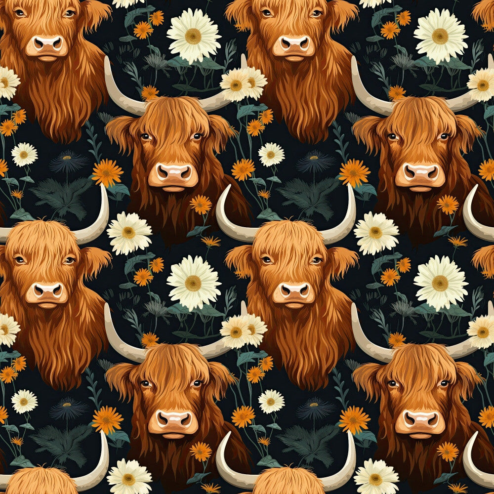 Floral Highland Cows Fat Quarter Bundle