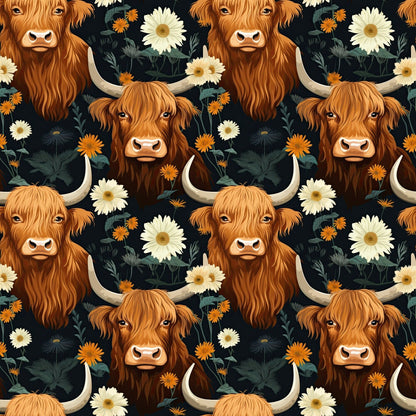Floral Highland Cows Fat Quarter Bundle
