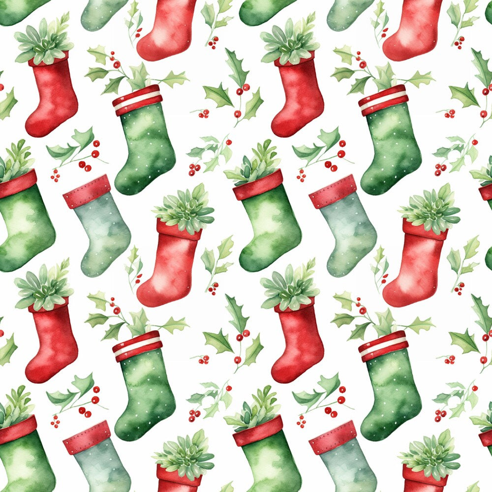Red and Green Watercolor Christmas Fat Quarter Bundle