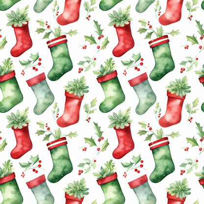 Red and Green Watercolor Christmas Fat Quarter Bundle