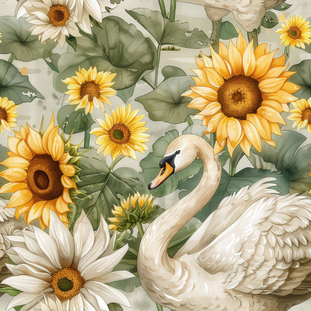 Watercolor Swan Sunflowers Fat Quarter Bundle