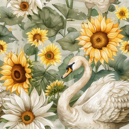 Watercolor Swan Sunflowers Fat Quarter Bundle