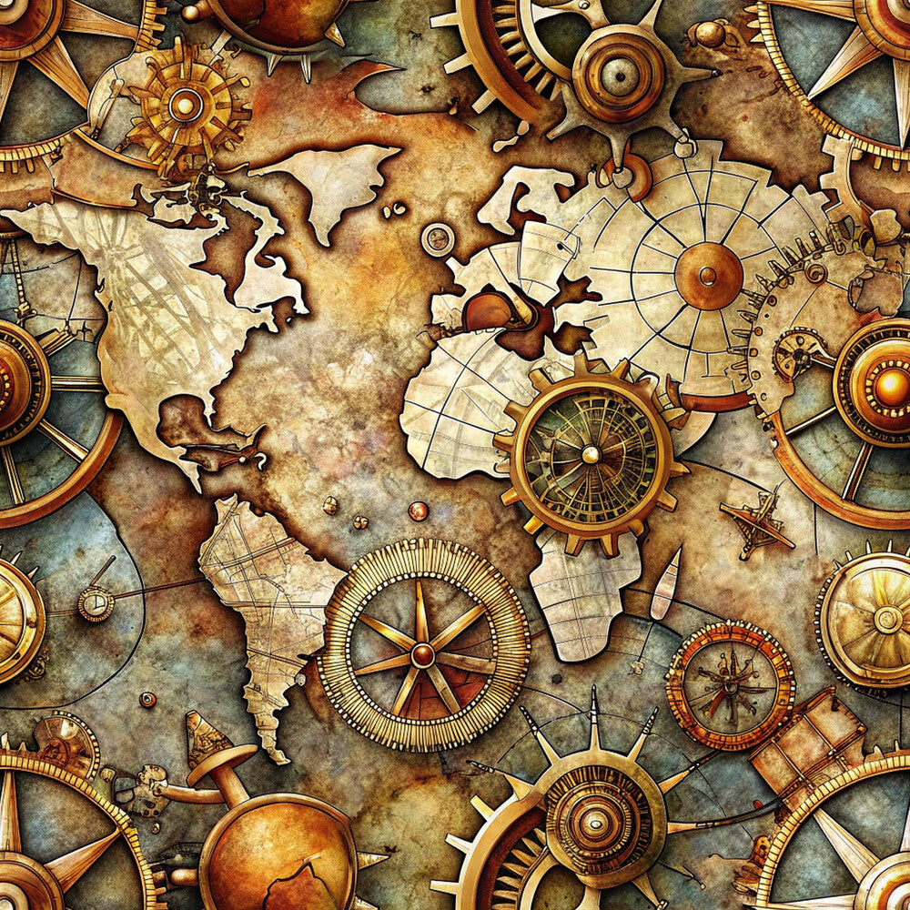 Steampunk Old Maps Fat Quarter Bundle
