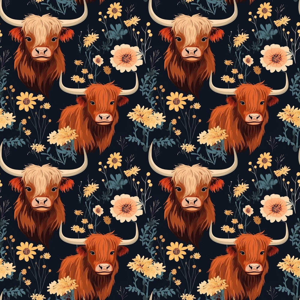 Floral Highland Cows Fat Quarter Bundle