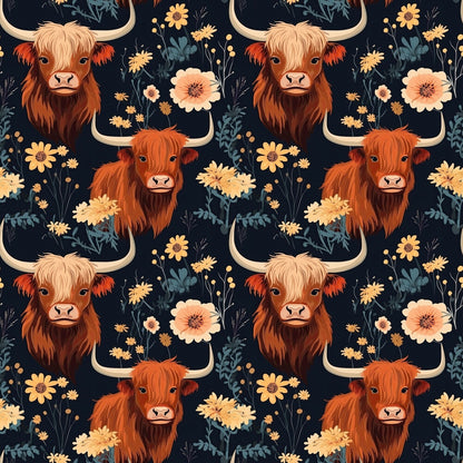 Floral Highland Cows Fat Quarter Bundle