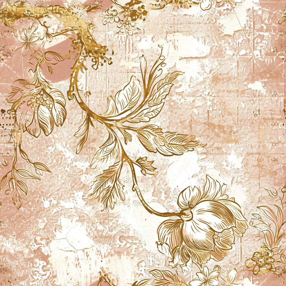Antique Linocut Stenciled Pastel Florals Fat Quarter Bundle