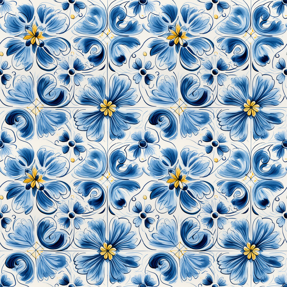 Blue Handpainted Tiles Fat Quarter Bundle