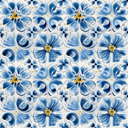 Blue Handpainted Tiles Fat Quarter Bundle