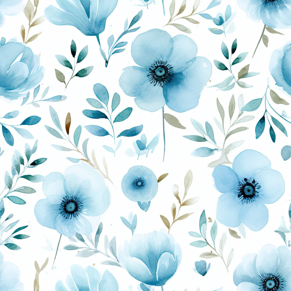 Turquoise Watercolor Flower Fat Quarter Bundle