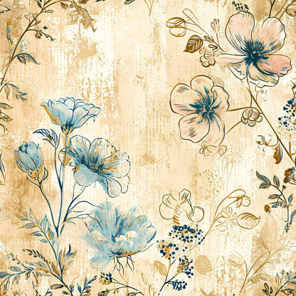 Antique Linocut Stenciled Pastel Florals Fat Quarter Bundle