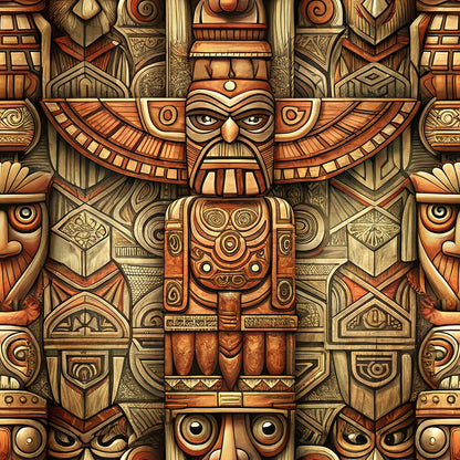 Totem Pole Tribal Figures Fat Quarter Bundle