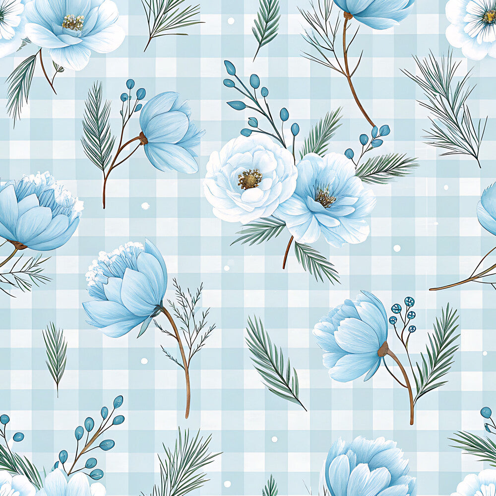 Blue Winter Floral Plaid Fat Quarter Bundle
