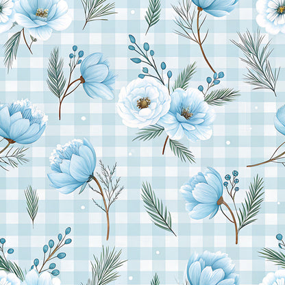 Blue Winter Floral Plaid Fat Quarter Bundle