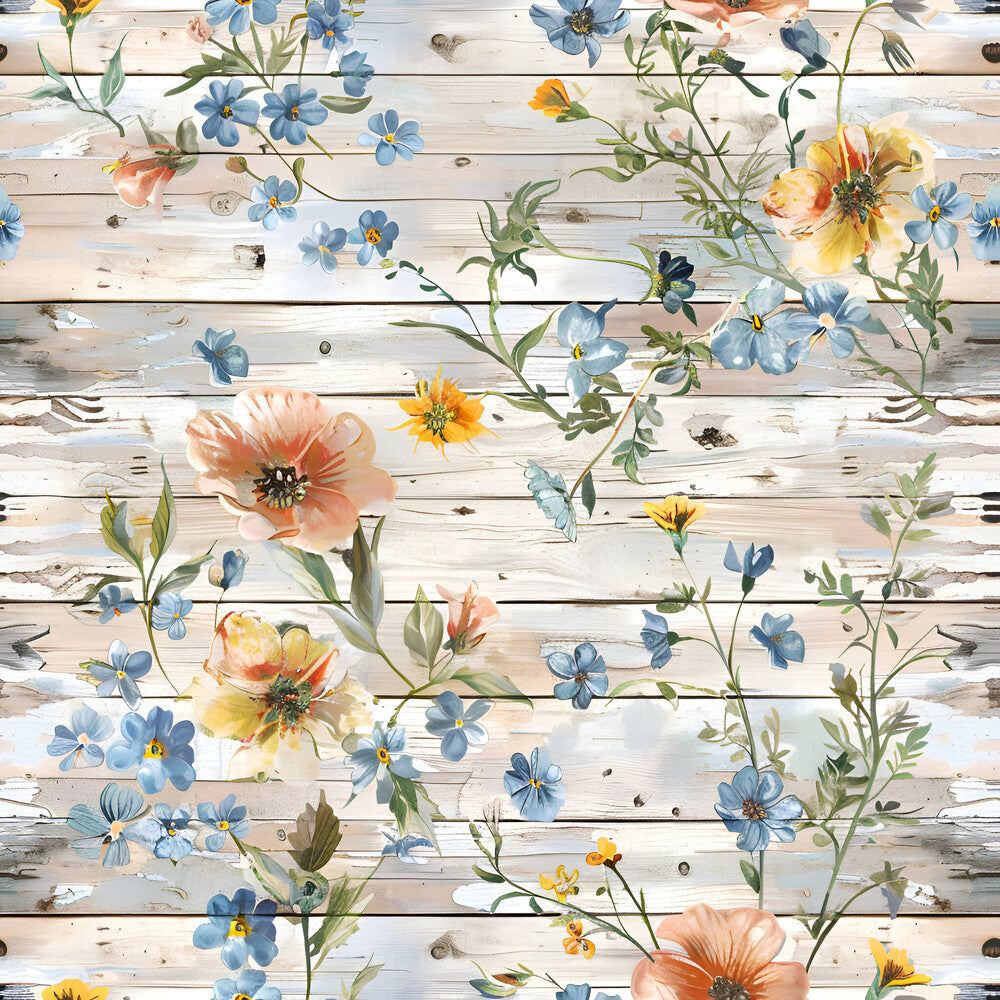 Spring Flowers Rustic Wood Background Fat Quarter Bundle