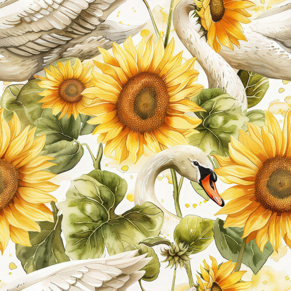 Watercolor Swan Sunflowers Fat Quarter Bundle