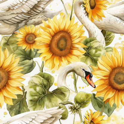 Watercolor Swan Sunflowers Fat Quarter Bundle