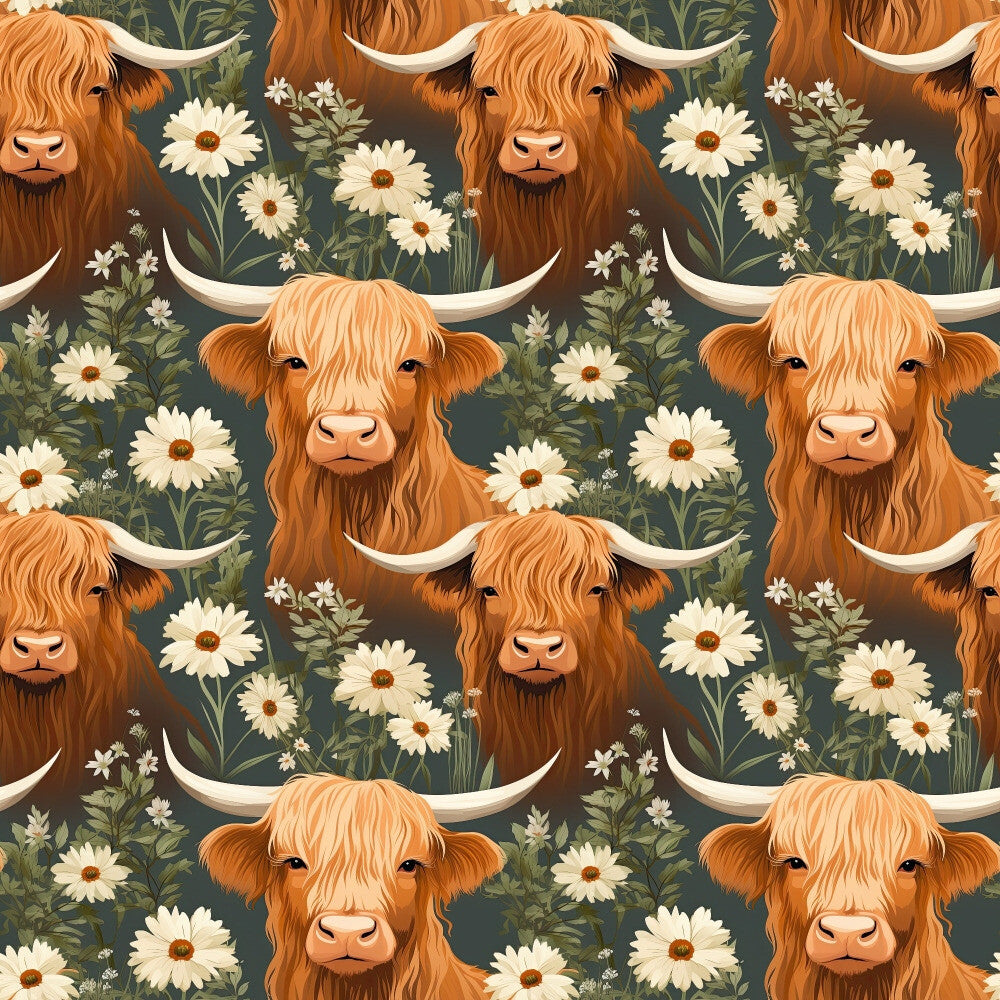 Floral Highland Cows Fat Quarter Bundle