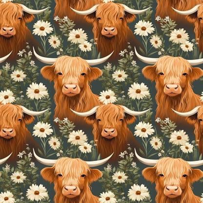 Floral Highland Cows Fat Quarter Bundle