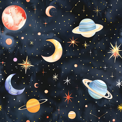 Watercolor Space Sky Moon Stars Fat Quarter Bundle