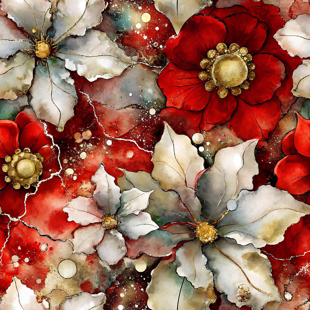 Crimson Blooms And Ivory Fat Quarter Bundle