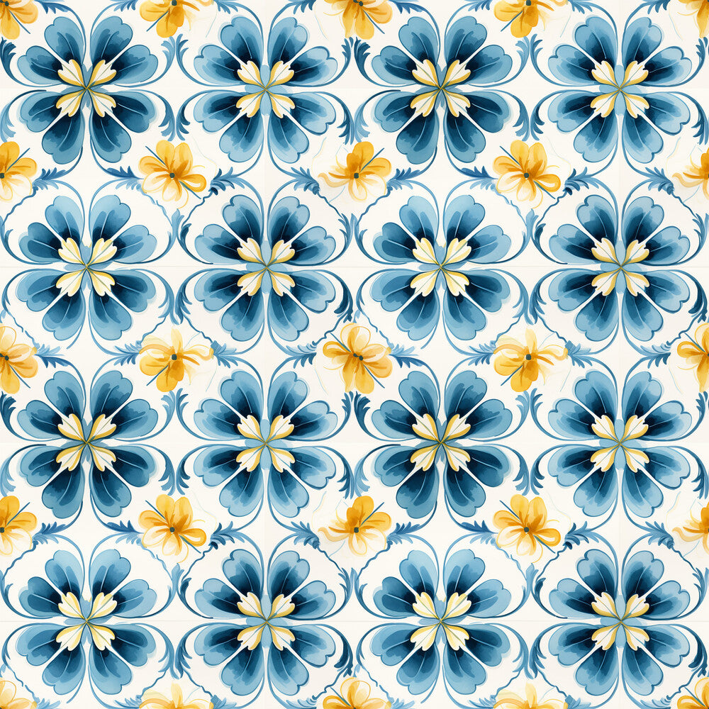 Blue Handpainted Tiles Fat Quarter Bundle