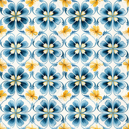 Blue Handpainted Tiles Fat Quarter Bundle