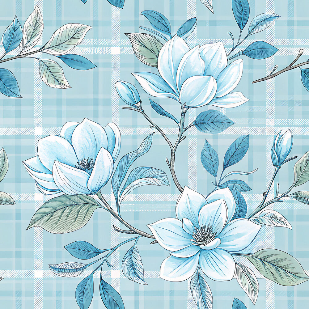 Blue Winter Floral Plaid Fat Quarter Bundle