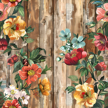 Spring Flowers Rustic Wood Background Fat Quarter Bundle